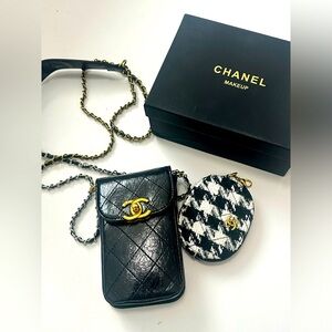 Chanel Quilted Black Crossbody Bag with Houndstooth Pouch